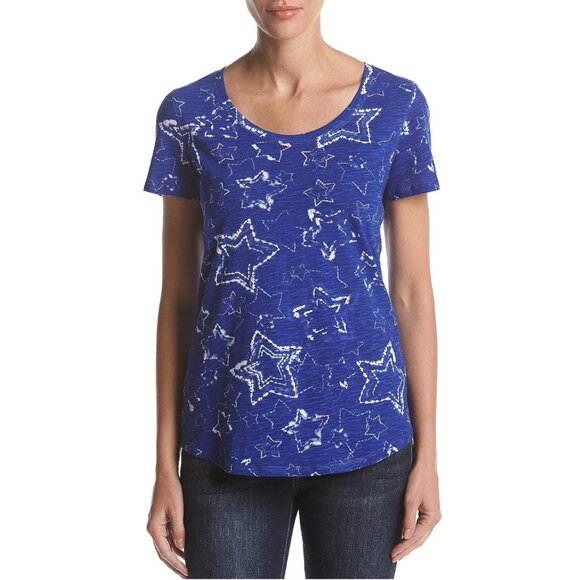 Womens Relativity Blue Star Printed Scoop Neck Tee T-Shirt Size Medium NWT - Picture 2 of 3